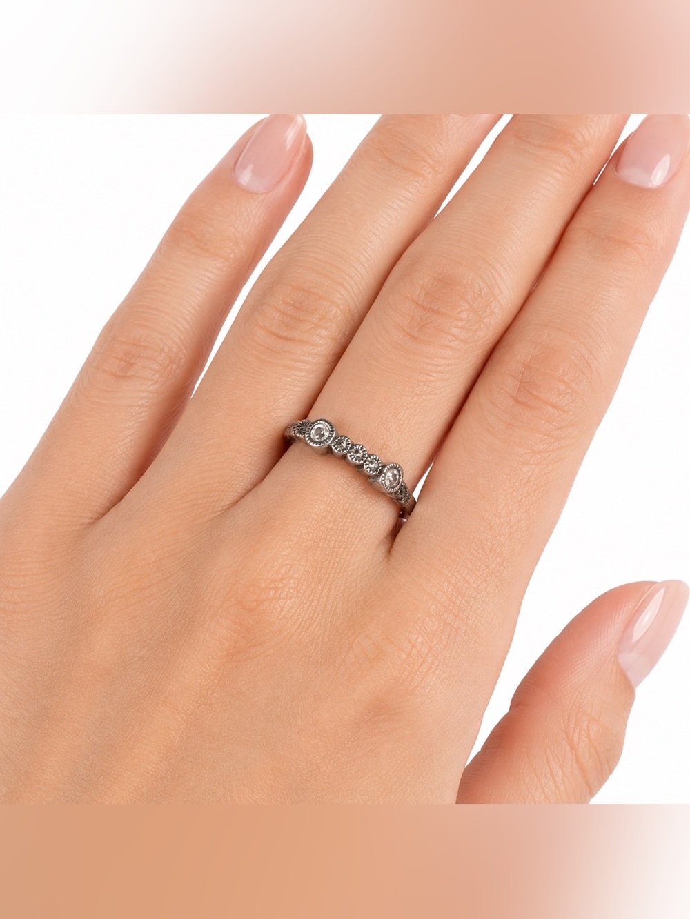 Sterling Silver Marcasite Style Rhinestone Band Ring Size 5.5